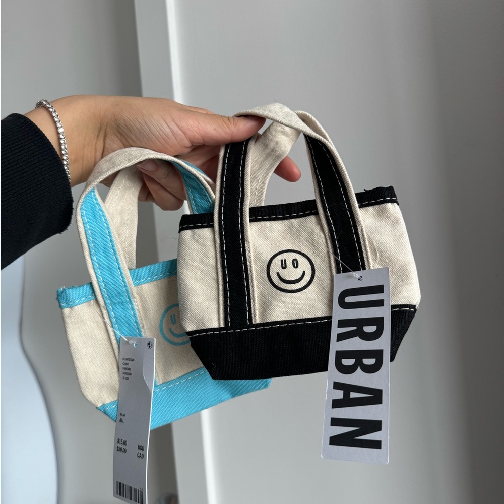 Urban Outfitters Smiley Face Mini Tote Bag - Black and Blue (set of 2)